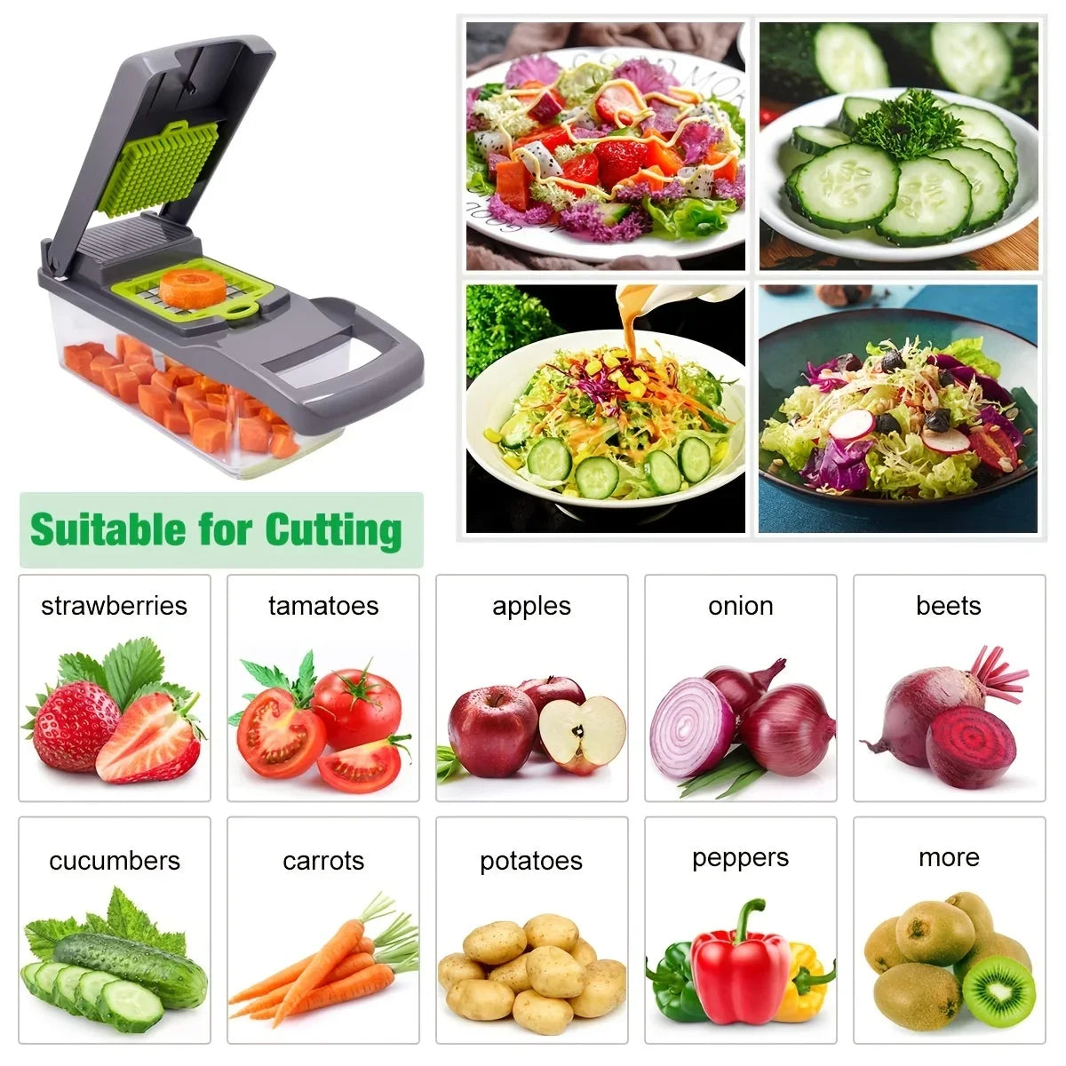 14pcs/Set Vegetable Chopper Multifunctional Fruit Slicer Manual Food