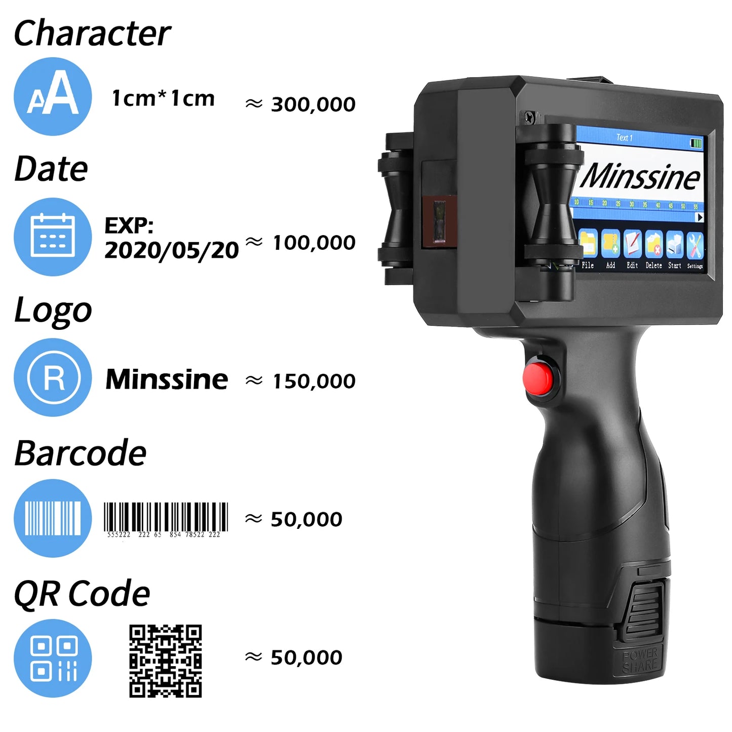 12.7mm Handheld Inkjet Printer for QR Barcode