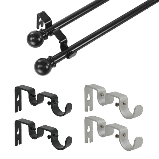 2Pcs Double Curtain Rod Brackets Holders