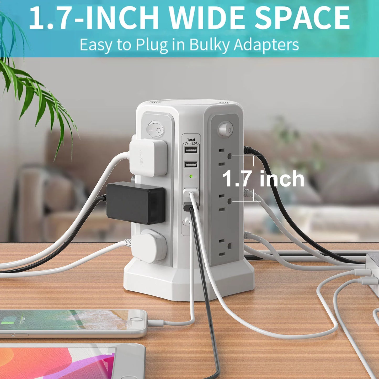 10FT Extension Cord with 12 AC Outlets